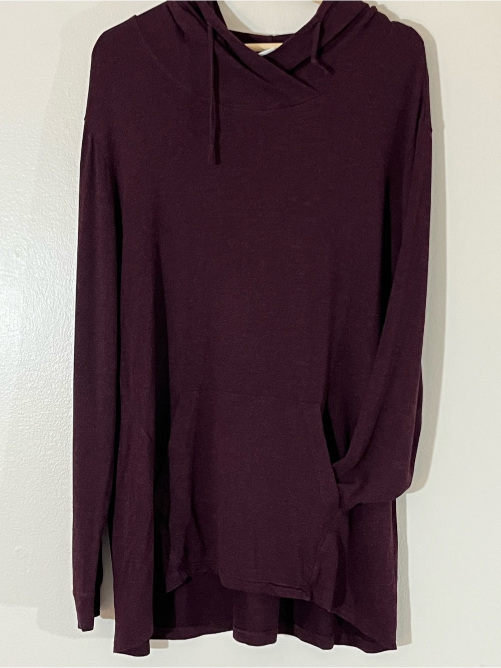 Cabi Deep Plum Long Sleeve Hooded Tunic Dress with Kangaroo Pocket size L
